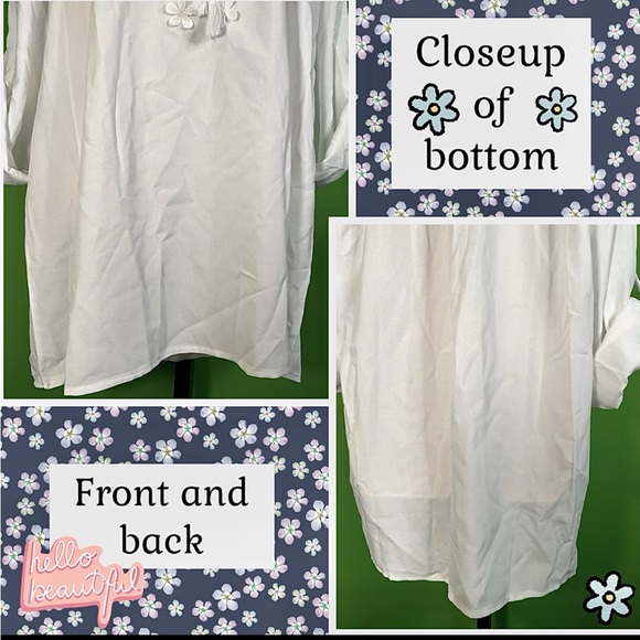 NWT WHITE LIGHTWEIGHT BLOUSE W FLORAL APPLIQUÉ &TASSEL TIESFITS CLOSER TO 3X - Picture 5 of 13